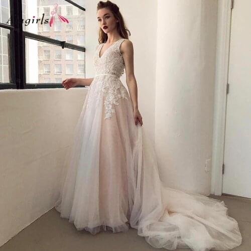 Backless Wedding Dress Plus Size Embroidery Beading Elegant Wedding Gown V Neck Tank Bride Dress 2020 Simple