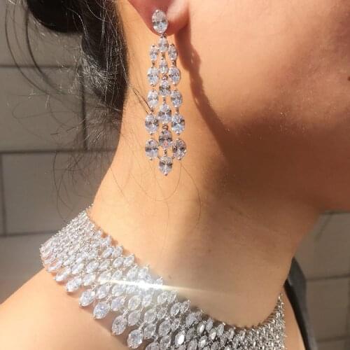 Top new clear white stone cubic zirconia micro pave setting Heavy Dinner choker with earring Wedding Bridal Dress Accessories