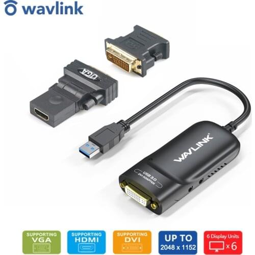Wavlink USB 3.0 to DVI/HDMI/VGA External Video Card Video Graphic Display Adapter for Multiple Monitors Widows and Mac