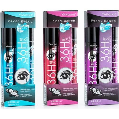 YANQINA Liquid Eyeliner Pencil+Waterproof Mascara Set Cosmetics New Brand Eye Liner Thick Curling Mascara Eyebrow Pencil Makeup