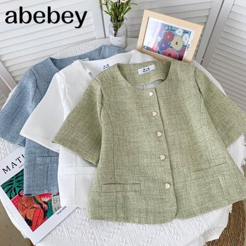 2021 New Summer Temperament O-neck short sleeve coats love button single breasted solid color Short Jacket Top