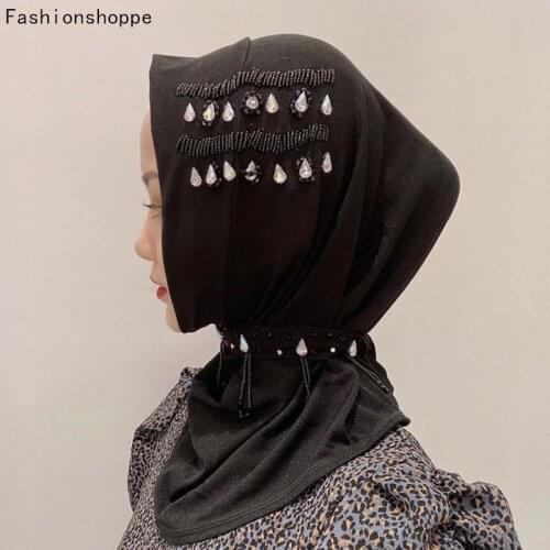 Women Muslim Rhinestone Hijab Long Scarf Islamic Amira Headwear Shawls Headwraps One Piece Ready Ramadan Wrap Arab Caps