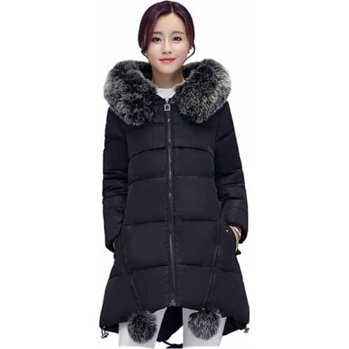 2019 Plus size S-6XL Autumn Winter Parkas Women Thicken Down cotton jacket Fur collar Hooded A-line type Cotton-padded Coat G388