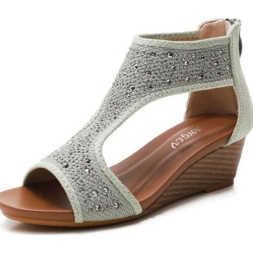 2021 Wedge Women Sandals Women Shoes Summer Platform Sandals Shoes Women Elegant Rhinestone Wedge Sandals Ladies Shoes WSH4004