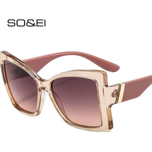 SO&EI Retro Oversized Cat Eye Women Sunglasses Fashion Gradient Eyewear Shades UV400 Men Trending Champagne Sun Glasses