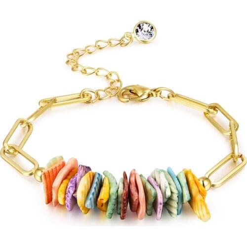 Special Offer 1 Set Women Bracelet On Hand Gold Chain With Shell Handmade Summer Beach Lady Colorful Bracelet and Necklace Set