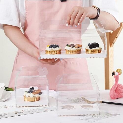 10pcs Portable Clear PET Cake Box For Packaging Cupcake Mooncake Dessert Christmas Birthday Wedding Party Candy Gift Packing Box