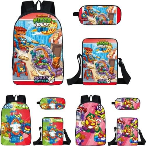 16 Inch Cartoon Bookbag Student Sac A Dos 3D Print Super Zings Series School Bag 3 Pcs Set Anime Superzings Backpacks Teenagers