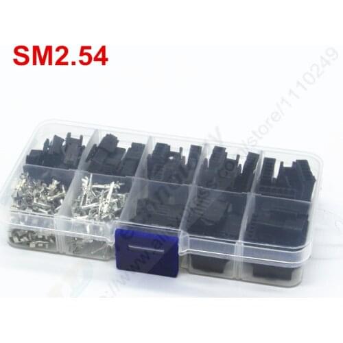 25sets SM2.54 Kits with box 2p 3p 4p 5p 6p Pitch 2.54 mm Female Housing + Male Header + Metal Terminal Connectors Adaptor