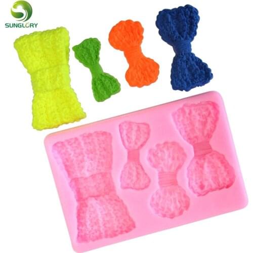 DIY 4PCS Bowknot Fondant Silicone Molds Border 3D Silicone Party Decoration Cupcake Mold For Baking Bows Gumpaste Mold Bakeware
