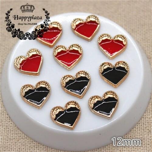 50PCS 12mm Black/Red Enamel Heart Golden Plastic Flatback Button DIY Decoration Jewelry/Craft Scrapbook Accessories