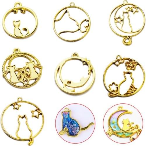 7 Pcs/set UV Epoxy Resin Openwork Metal Border Star Tail Kiss Cat Modeling DIY Pendant Key-chain Jewelry Frame Mold