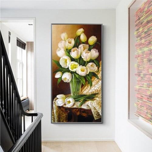 White Tulip 5D Diy Diamond Painting Full Square Round Flower Embroidery Drill Mosaic Cross Stitch Living Room DecorationZP-4159