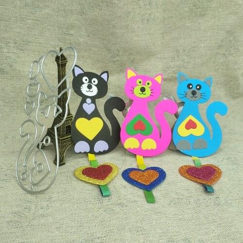 Cat Heart-shaped Ornaments Keychain Metal Cutting Mold Scrapbook Photo Album Photo Frame Decoration DIY Handmade Artwork