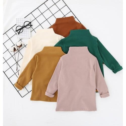 Kid Infant Toddler Clothes Solid Color Long Sleeve Baby Girl T-shirt Autumn Spring Half-high Collar Cotton Child Bottoming Shirt