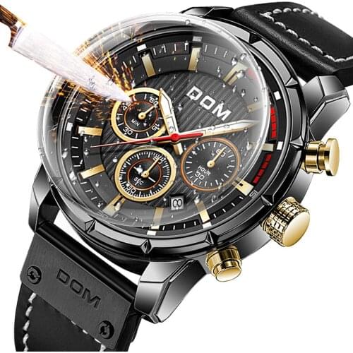 DOM Sapphire Sport Luxury Military Watches for Men Gold Top Brand corium Chronograph Wrist Watch Man Clock Wristwatch M-1320BL