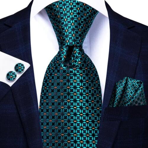 Hi-Tie Teal Blue Dot Striped Designer Silk Wedding Nicktie For Men Hanky Cufflink Gift Mens Tie Set Business Party Dropshipping