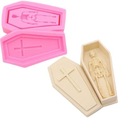 Cake Decorating Tools Halloween 3d Stereo 2 Pieces Ghost Bone Coffin Sugar Cake Mold Dessert Decoration Craft Pastry Bakeware