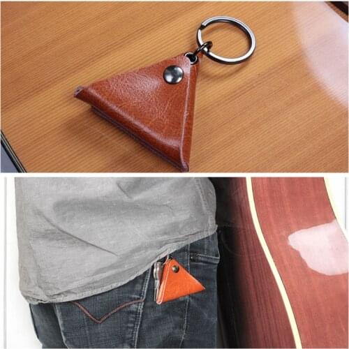 Leather Electric Guitar Pick Holder Folk Pop Guitar Plectrum Case Bag Keyring