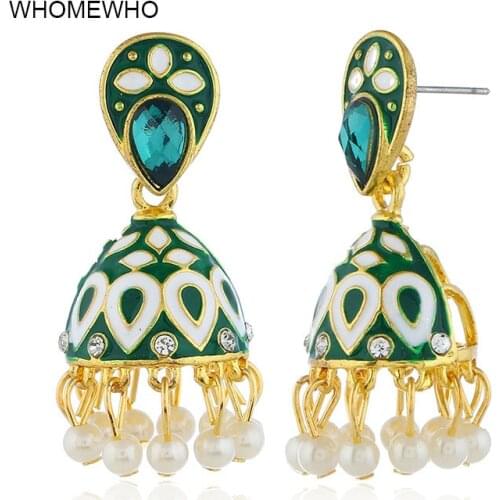 Summer Beach Enamel Indian Gold Jhumka Jhumki Earrings Korean Fashion Women Handmade Acrylic Beads Bridal Party Club Jewelry