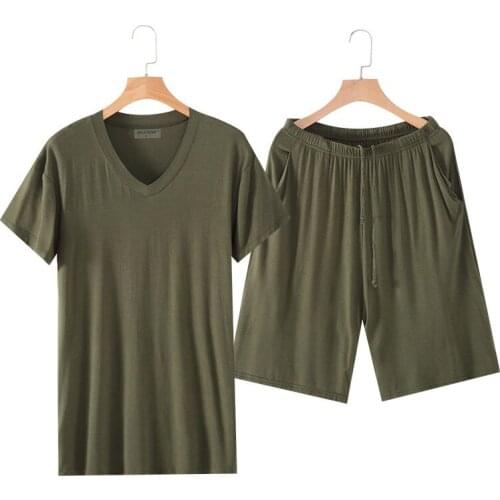 Summer Mens Modal Short Sleeve Shorts Pajamas Sets Plus Size Loose Home Clothes Thin Ice Silk Sleepwear Casual Soft Pyjamas