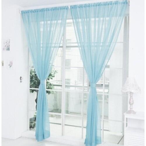 Fashion Simple Solid Colors Tulle Door Window Curtain Washable Drape Panel Sheer Scarf Valances Translucent Design