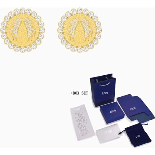 Fashion Jewelry SWA New Lucky WomenS Earrings, Gold Elements, Angel Wings, Disc-Shaped Delicate Crystals, Romantic Jewelry Gift