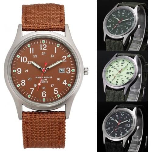 Men Military Watch Quartz Analog Clock Canvas Wristband Sports Army Waterproof Wristwatch -MX8