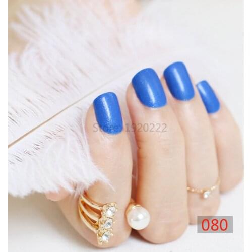 New 2021 24pcs hot fashion candy color cute nail finished fake nails short paragraph Blue N080