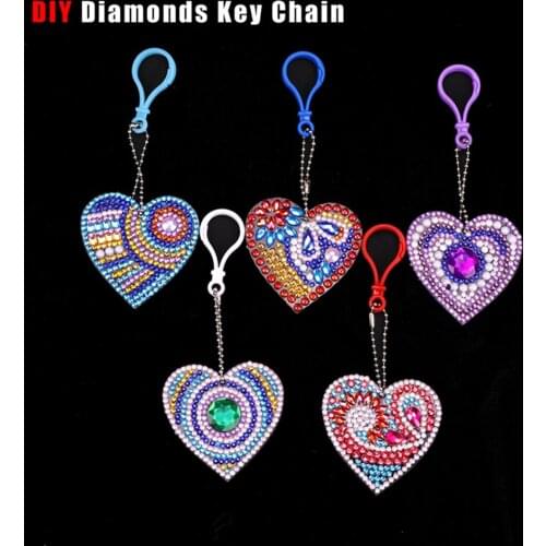 New Special Shaped Diamond Painting Cartoon Love Heart 5D Diy Keychain Childrens Handmade Gifts Zipper Bag Pendant LY894