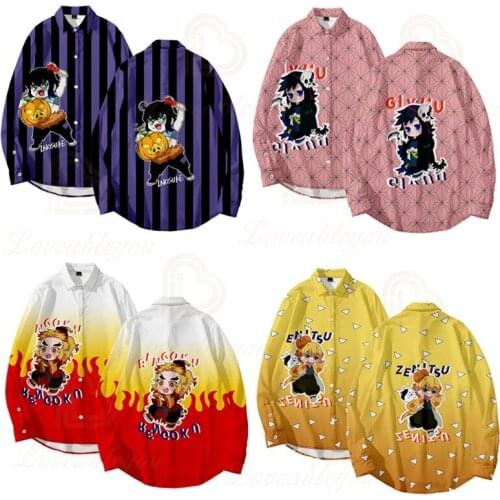 New Demon Slayer Halloween Cosplay 3D Digital Printing Casual Long Sleeve Shirt Spring Autumn Men Women Cosplay Shirts