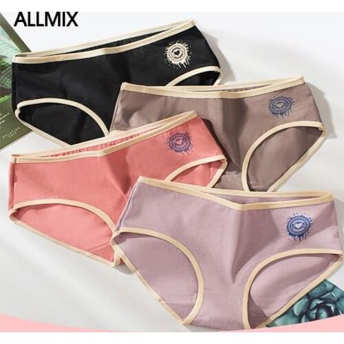 ALLMIX New M-XXL Womens Cotton Sport Panties Underwear Print Girl Briefs Mid Rise Soild Female Comfort Breathable Lady Lingerie