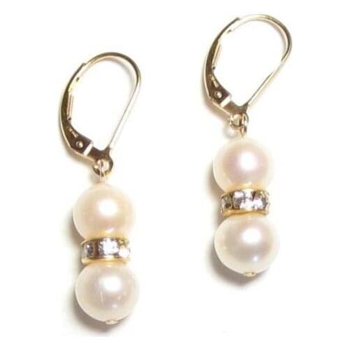 New Style Favorite Pearl Store Genuine 8-9mm Double White Pearl 14KGF Lever Back Earrings Wedding Party Perfect Lady Gift