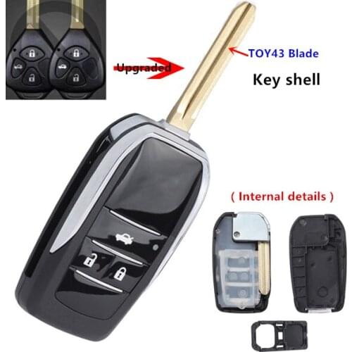 KEYECU Upgraded Flip Remote Shell Case Fob TOY43 3 Button for Toyota Alvon Camry Corolla RAV4 Venza Yaris