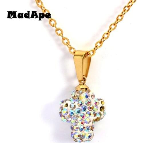 MadApe Zircon Cross Pendant Necklace Stainless Steel Simple Fashion Necklace For Women Choker Sweater Chain Jewelry Bijoux