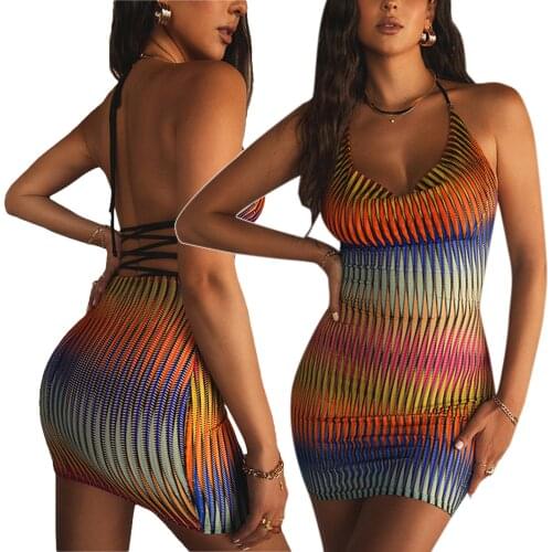 Sexy Women Summer Halter Dress, Adults Sexy Sleeveless Tie-up Color Block Mesh 2021 New Fashion