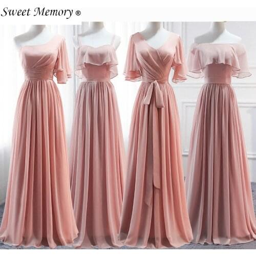 Custom Made Floor Length Chiffon Long Gray Pink Bridesmaid Dresses Guest Wedding Party Graduation Robe Mariage Sweet Memory