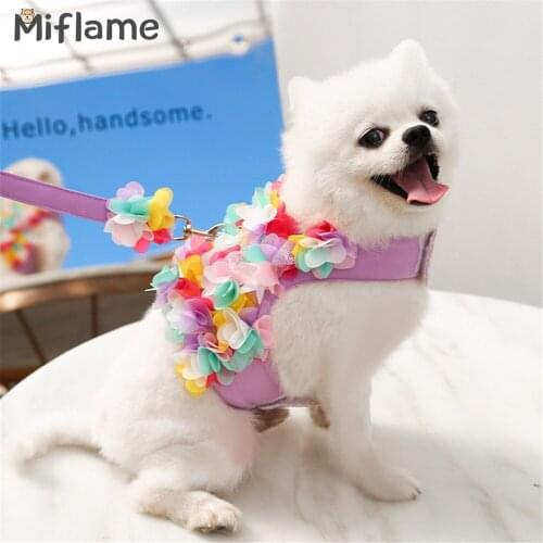 Miflame Newest Flowers Dog Harness And Leash Set Small Dogs Vest For Pets Harness Pomeranian Spitz Cats Cute Puppy Chest Strap