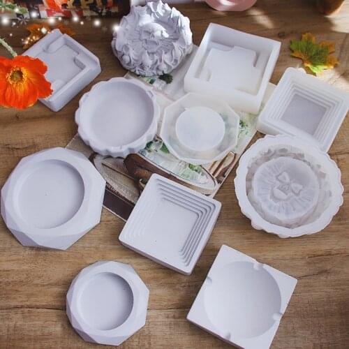 DIY Silicone Cement Mold Ashtray Epoxy Mold Gypsum Aromatherapy Storage Box Mold Candle Holder Mould Cake Decorating Tools