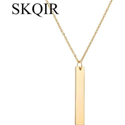 SKQIR Bar Necklace Can Engraved Gold Stainless Steel Personalized Name Pendant Necklace Jewelry - Custom Made with Any Name