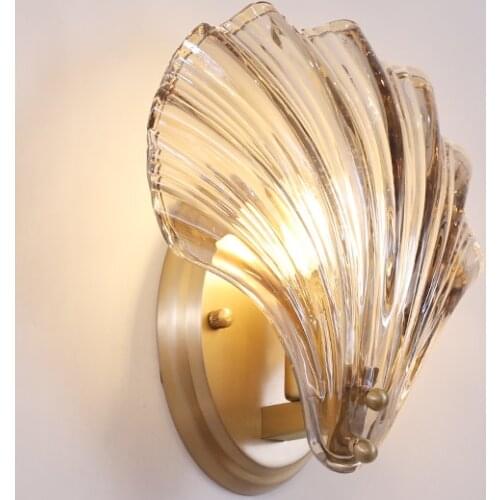Bedroom 1 pcs Novelty Shell Light Brass Childen lamp G9 Led bulb Copper Mirror led Wall Light Corridor Glass shell Wall fixtures