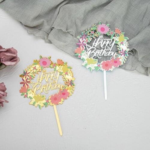 Cake Topper Flower Print Cake Toppers Baking Tools Acrylic Baby Shower Cupcake Picks Cake Decorations for Birthday
