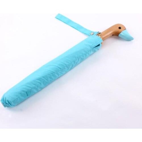 Duck Shaped Wood Handle Umbrella Wholesale Sunny And Rainy Umbrella Folding Sun Parasol LX8874