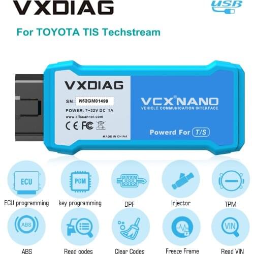 VXDIAG VCX NANO for TOYOTA//Lexus TIS Techstream V15.00.026 Compatible with SAE J2534 USB Version
