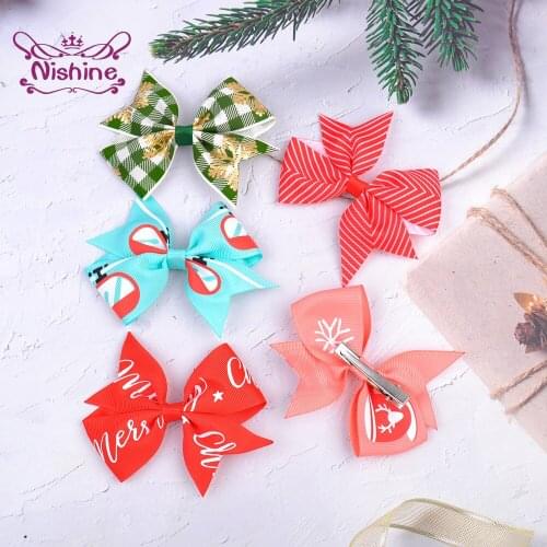 3.9 Inch Christmas Childrens Hair Accessories Baby Girl Lattice Bow Hairpin Holiday Party Dress Up Photo Props