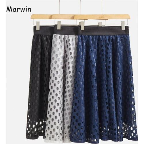 Marwin 2020 New-Coming Spring Solid Hollow Out A-line Mid-Calf Empire High Street Style Casual Women Skirts