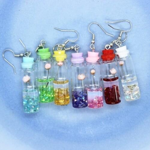 New Lotus Rhinestone Wishing Bottle Resin Earrings Female Fashion Creative Long Temperament Ear Jewelry Birthday Gifts