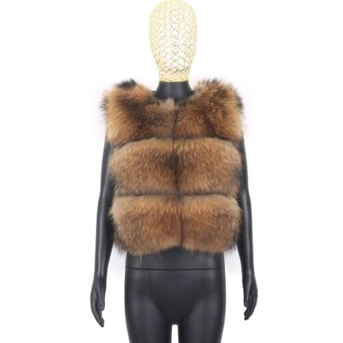 New Arrivals Womens Real Natual Raccoon Fur Vest Fashion Lady Natural Fur Waistcoat Luxury Gilets
