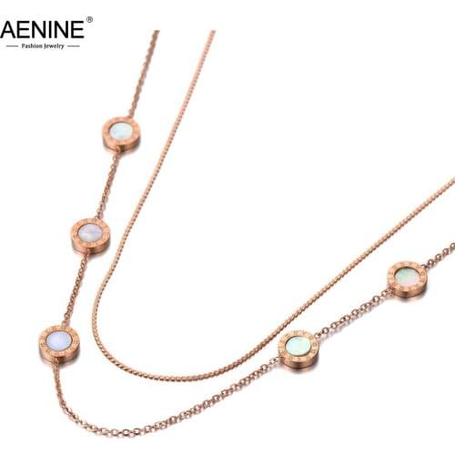 AENINE Bohemia Titanium Stainless Steel Double-layer Chain Choker Necklace Roman Numerals Pendant Necklace For Women AN19207