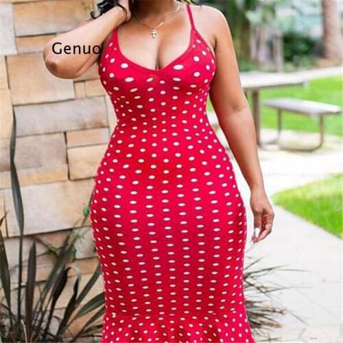 2021 Womens Boho Polka Dot Printed Dress Stylish Vintage Dresses Party Evening Summer Beach Sundress Female Plus Size Hip Skirt